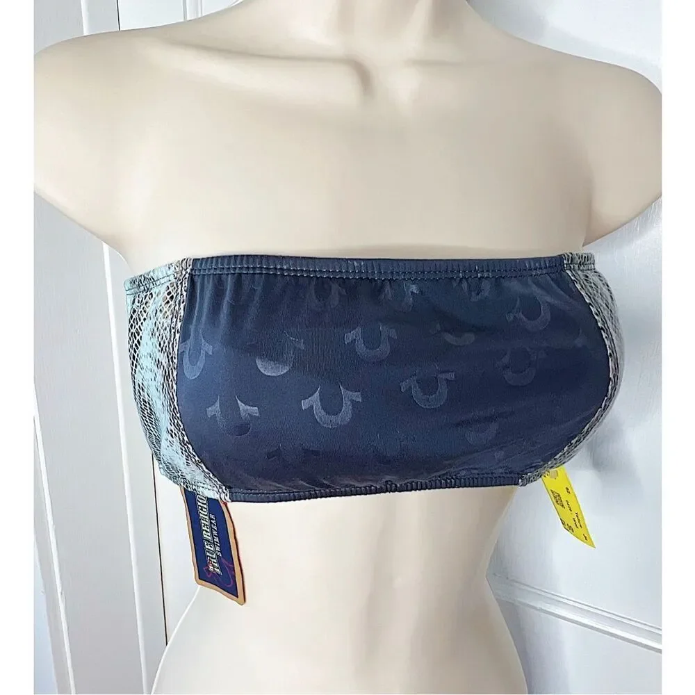 True Religion Snakeskin Horseshoe Bandeau Bikini Top Nwt Size Large
